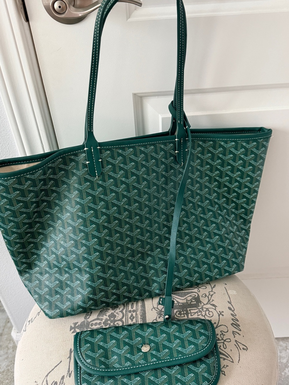 Teal Patterned Tote with Detachable Pouch